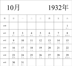 1932年日历